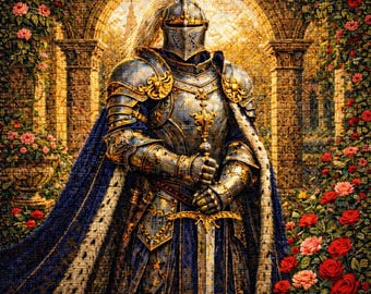Cross Stitch Pattern Armored Knight in Rose Garden PDF