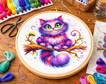 Cross Stitch Pattern Whimsical Cheshire Cat PDF