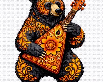 Cross Stitch Pattern Folk Art Bear with Balalaika PDF
