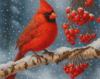 Cross Stitch Pattern Cardinal | Red Bird Winter Berries | PDF