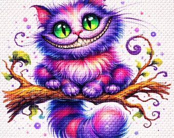 Cross Stitch Pattern Whimsical Cheshire Cat PDF