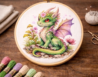Cross Stitch Pattern Baby Floral Dragon PDF