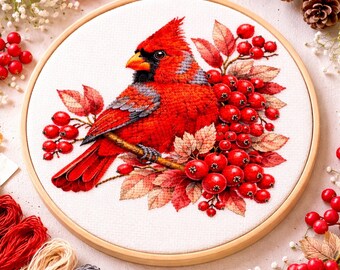 Cross Stitch Pattern Cardinal on Berry Branch PDF