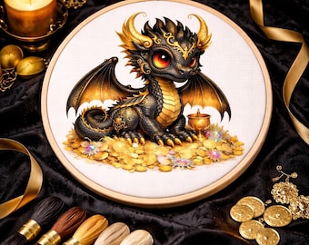 Cross Stitch Pattern Golden Horn Dragon PDF
