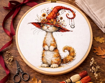 Cross Stitch Pattern Red Hat Cat PDF