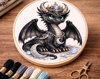 Cross Stitch Pattern Baby Moon Dragon PDF