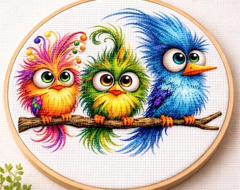 Cross Stitch Pattern Whimsical Bird Trio PDF