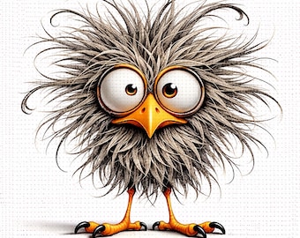 Cross Stitch Pattern Big Eyed Fluffy Chick, Funny PDF