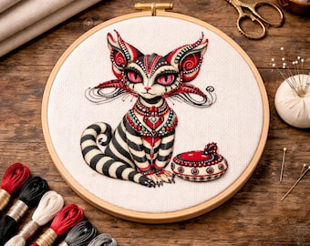 Cross Stitch Pattern Gothic Striped Cat PDF