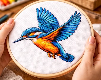 Cross Stitch Pattern Flying Kingfisher PDF
