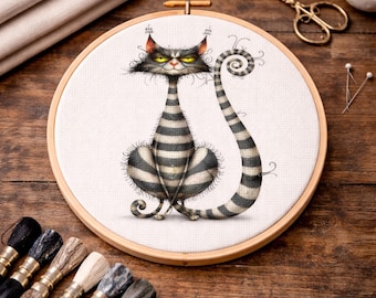 Cross Stitch Pattern Fantasy Striped Cat PDF