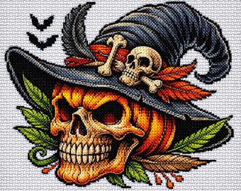 Cross Stitch Pattern Gothic Halloween Skull PDF