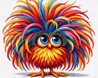 Cross Stitch Pattern Funny Rainbow Chick, Bright Feather PDF
