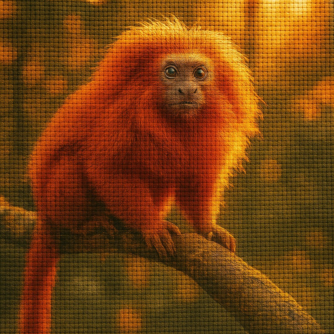 Modèle de point de croix | Singe tamarin lion doré | Coucher de soleil ...