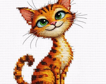Cross Stitch Pattern Striped Ginger Cat, Whimsical Orange Kitty PDF