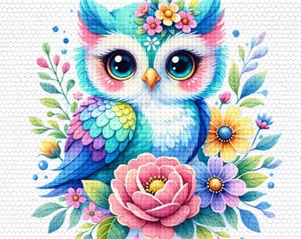 Cross Stitch Pattern Floral Owl PDF