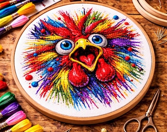 Cross Stitch Pattern Crazy Rainbow Rooster PDF