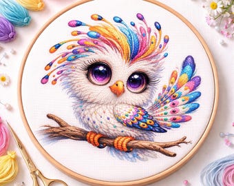 Cross Stitch Pattern Rainbow Feather Bird PDF