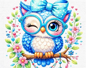 Cross Stitch Pattern Owl with Glasses PDF