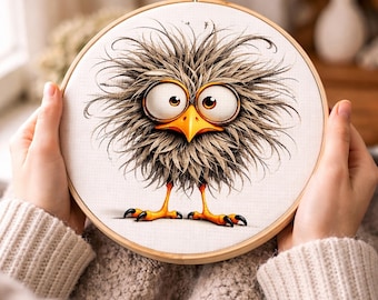 Kruissteekpatroon Big Eyed Fluffy Chick, grappige pdf