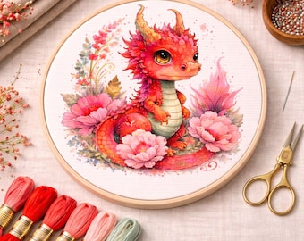 Cross Stitch Pattern Baby Pink Dragon PDF