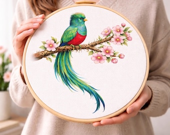 Cross Stitch Pattern Quetzal on Blossom Branch PDF