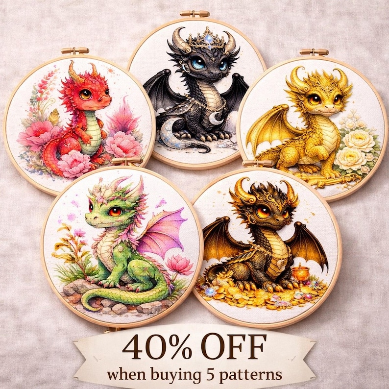 Cross Stitch Pattern Fantasy Dragon Bundle, 5 Baby Dragon Pdfs - Etsy