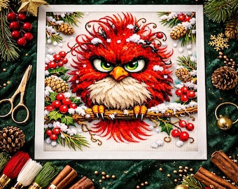 Cross Stitch Pattern Whimsical Red Bird PDF