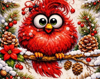 Cross Stitch Pattern Fluffy Holiday Bird PDF