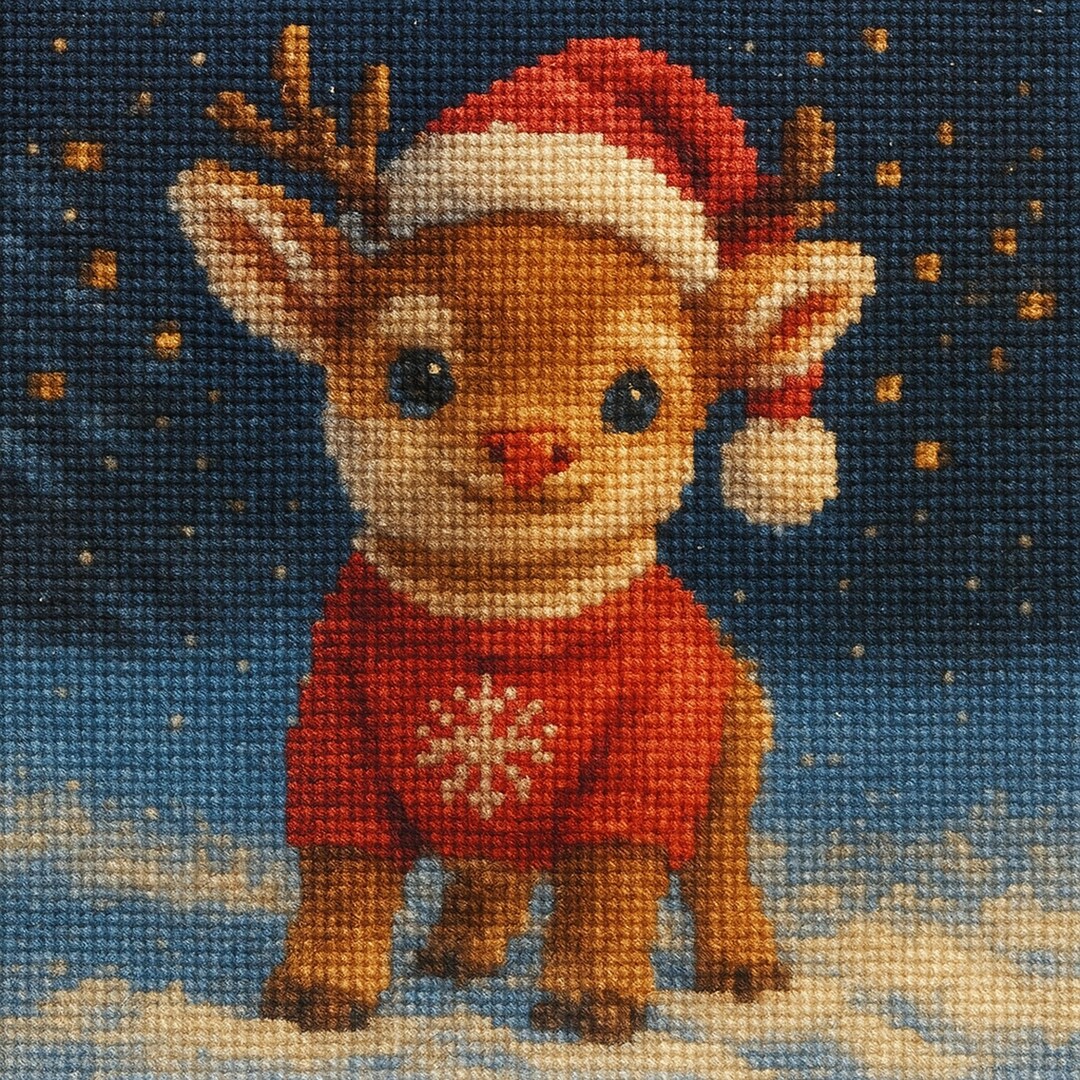 Christmas Reindeer Cross Stitch Pattern – Baby Deer in Santa Hat (PDF ...
