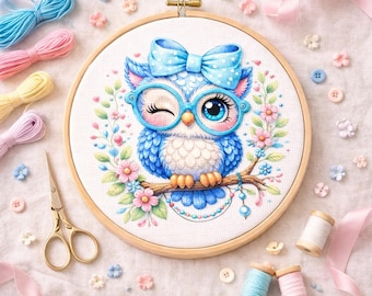 Cross Stitch Pattern Owl with Glasses PDF