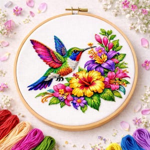 Cross Stitch Pattern Hummingbird and Tropical Flowers PDF