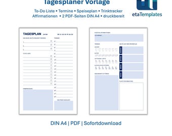 Printable daily planner | A4 PDF | To-do list, appointments, meal plan, hydration tracker, affirmations | Instant download digital planner