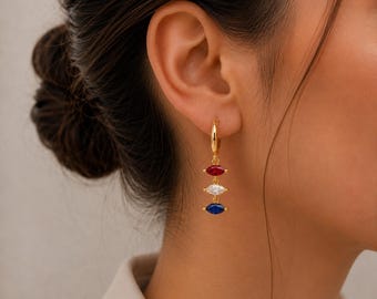 USA Patriotic Earrings, July 4 Dangle Earrings, Red White Blue Jewelry, 250th Anniversary Earrings Gift