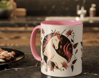Unicorn Coffee Mug | Floral Fantasy, Colorful Ceramic