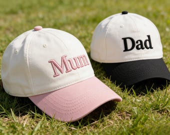 Two-Tone Custom Text Embroidered Hat, Dad and Mom Hats, Pregnancy Announcement Hats, Gift for New Mom and Dad, New Dad Hat, Baby Shower Gift