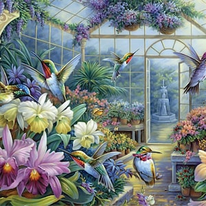 5D DIY Diamond Painting Kit Full Drill, Hummingbird in the garden Mosaic Diamond Kit, Full Drill Square Round