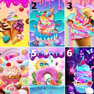 5D DIY Diamond Painting Kit Full Drill, Food Ice Cream Cupcake Sweet Mosaic Diamond Kit, Full Drill Square Round
