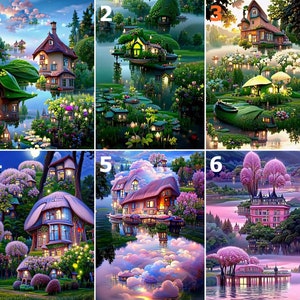 5D DIY Diamond Painting Kit Full Drill, Fantasy Home Landscape Mosaic Diamond Kit, Full Drill Square Round