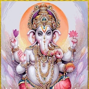 5D DIY Diamond Painting Kit Full Drill, Hindu Ganesha Religion Mosaic Diamond Kit, Full Drill Square Round