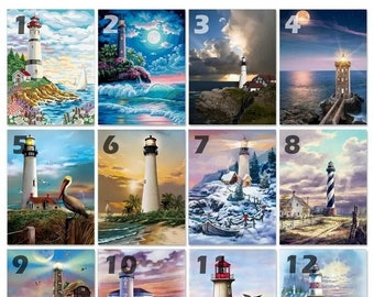 Lighthouse Beach Seascape Paint By Number Kit, DIY Painting Kit, Painting On Canvas, Color By Number, Oil Painting Scenery Painting
