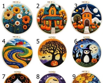 Halloween Pumpkin DIY Needle Felting Craft Kit New year Gift with 8 inch Embroidery Hoop Art Easy for Beginner