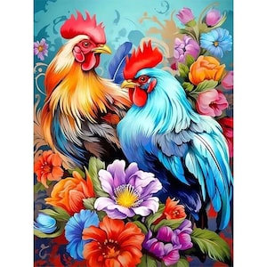 Colorful Rooster Animal Paint By Number Kit, DIY Painting Kit, Painting On Canvas, Color By Number, Oil Painting Scenery Painting