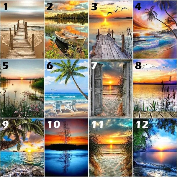 Beach Seascape Scenery Paint By Number Kit, DIY Painting Kit, Painting On Canvas, Color By Number, Oil Painting Scenery Painting