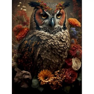 Owl Flowers Paint By Number Kit, DIY Painting Kit, Painting On Canvas, Color By Number, Oil Painting Scenery Painting