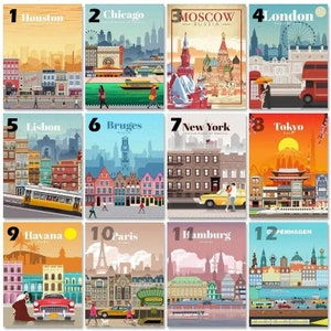 City Travel Poster Paint By Number Kit, DIY Painting Kit, Painting On Canvas, Color By Number, Oil Painting Scenery Painting