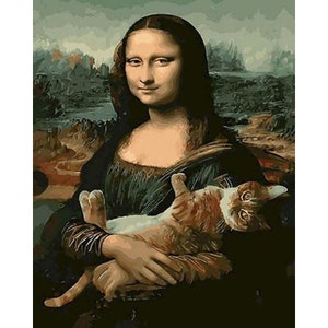 Mona Lisa & Cat Paint By Number Kit, DIY Painting Kit, Painting On Canvas, Color By Number, Oil Painting Scenery Painting