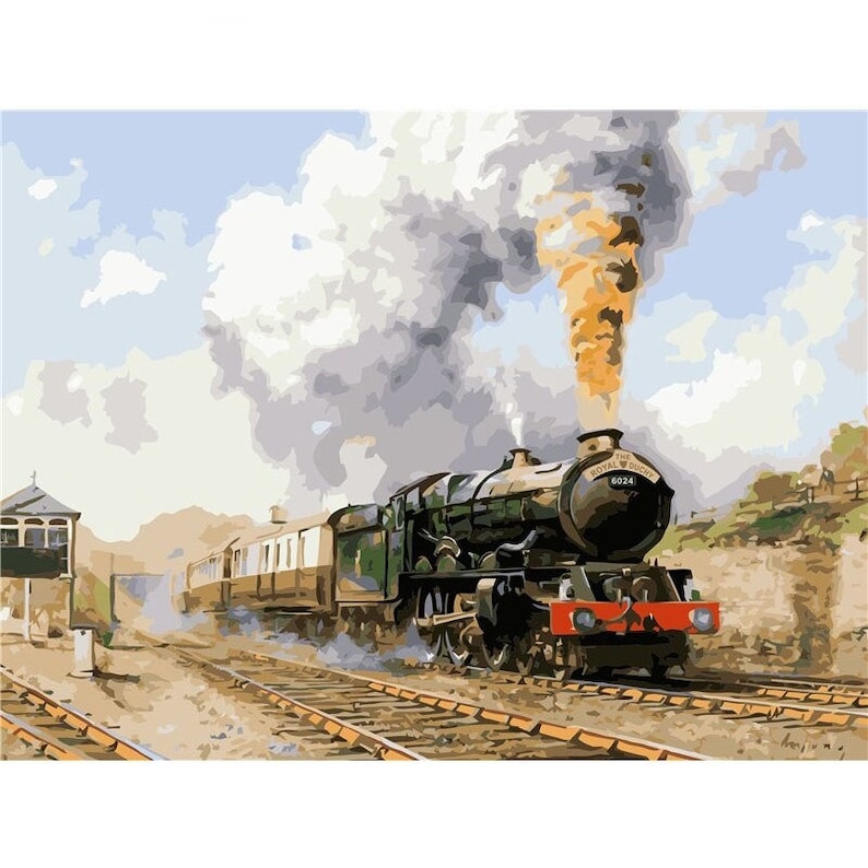 Steam Train Paint by Number Kit, DIY Painting Kit, Painting