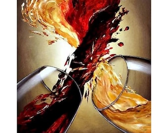 Wine Glass Paint By Number Kit, DIY Painting Kit, Painting On Canvas, Color By Number, Oil Painting Scenery Painting