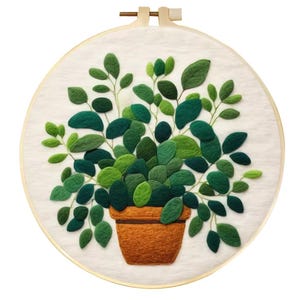 Green Plant DIY Needle Felting Craft Kit New year Gift with 8 inch Embroidery Hoop Art Easy for Beginner